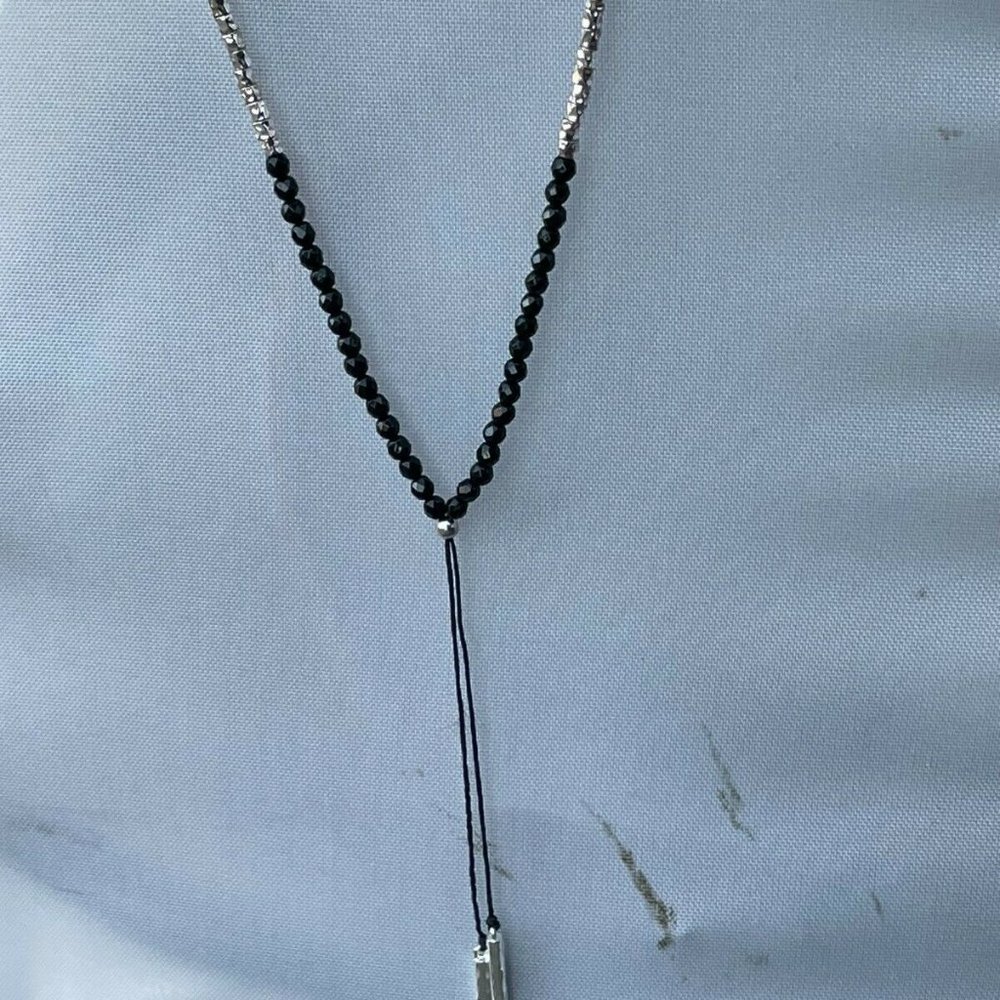 Gorjana Necklaces Black Cord Y neck adjustable silver nugget beads Necklace Jewe - Picture 4 of 13